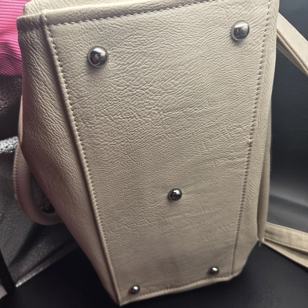 Jenna Kator Collection Vegan Leather Cream Crossbody Satchel